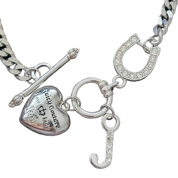 Vtg Silver Juicy Couture Toggle Necklace Silver Tone Puffy Heart Chunky Link - Picture 5 of 10